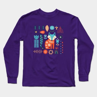 Soft And Sweet Scandinavian Fox Folk Art Long Sleeve T-Shirt